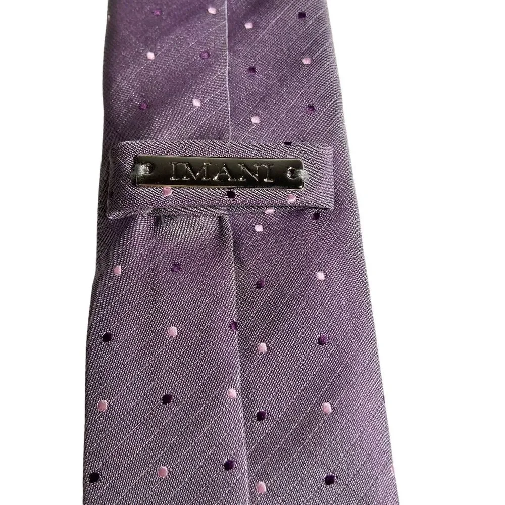 IMANI UOMO Necktie Iridescent Purple Lilac Pink Dots Pattern Skinny Silk Tie